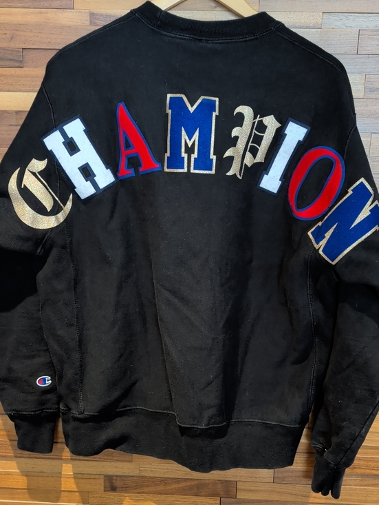 Champion Other - Champion Men's Black Crewneck Sweatshirt with Multicolor Appliqué